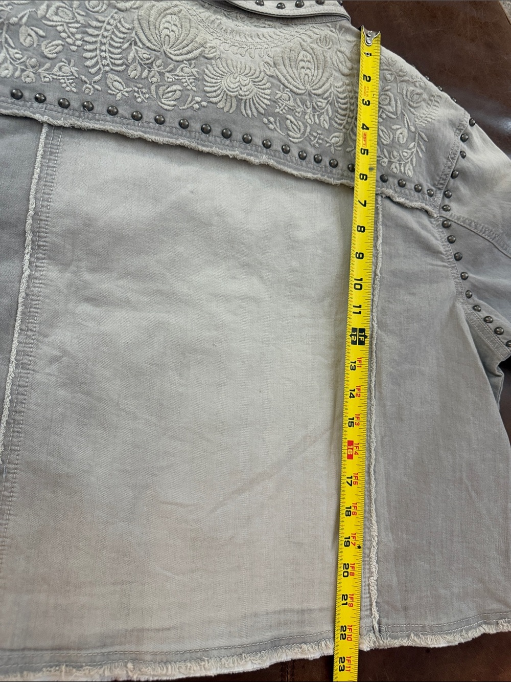 NWT Double D Ranch Saddlepack Light Gray Studded Embroidered Jean Jacket 2X - Picture 7 of 10
